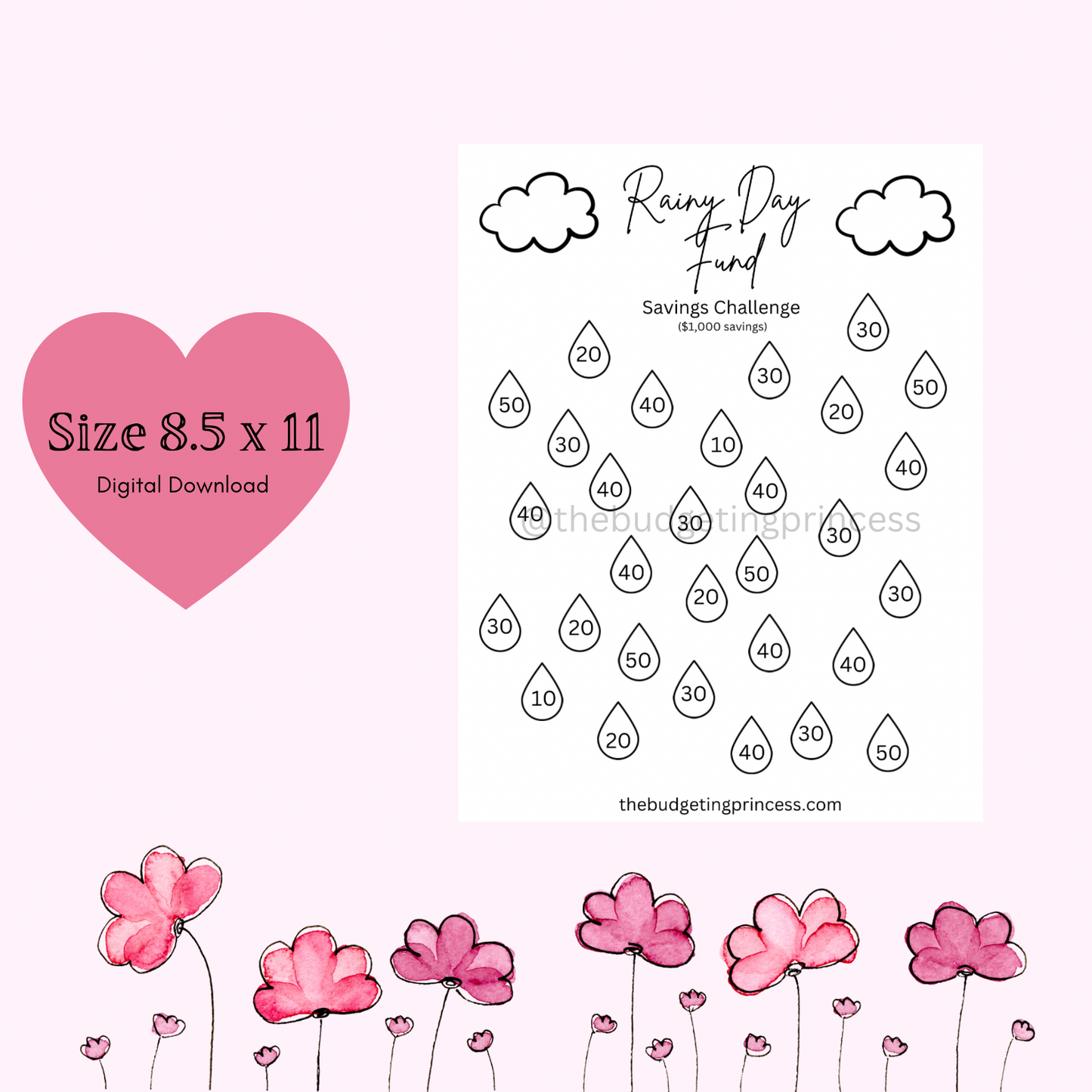 Rainy Day Fund Savings Challenge | Save $1,000 | 8.5 x 11 digital product