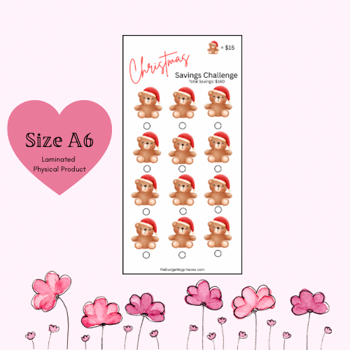 Teddy Bear Christmas Savings Challenge Insert - Save $180