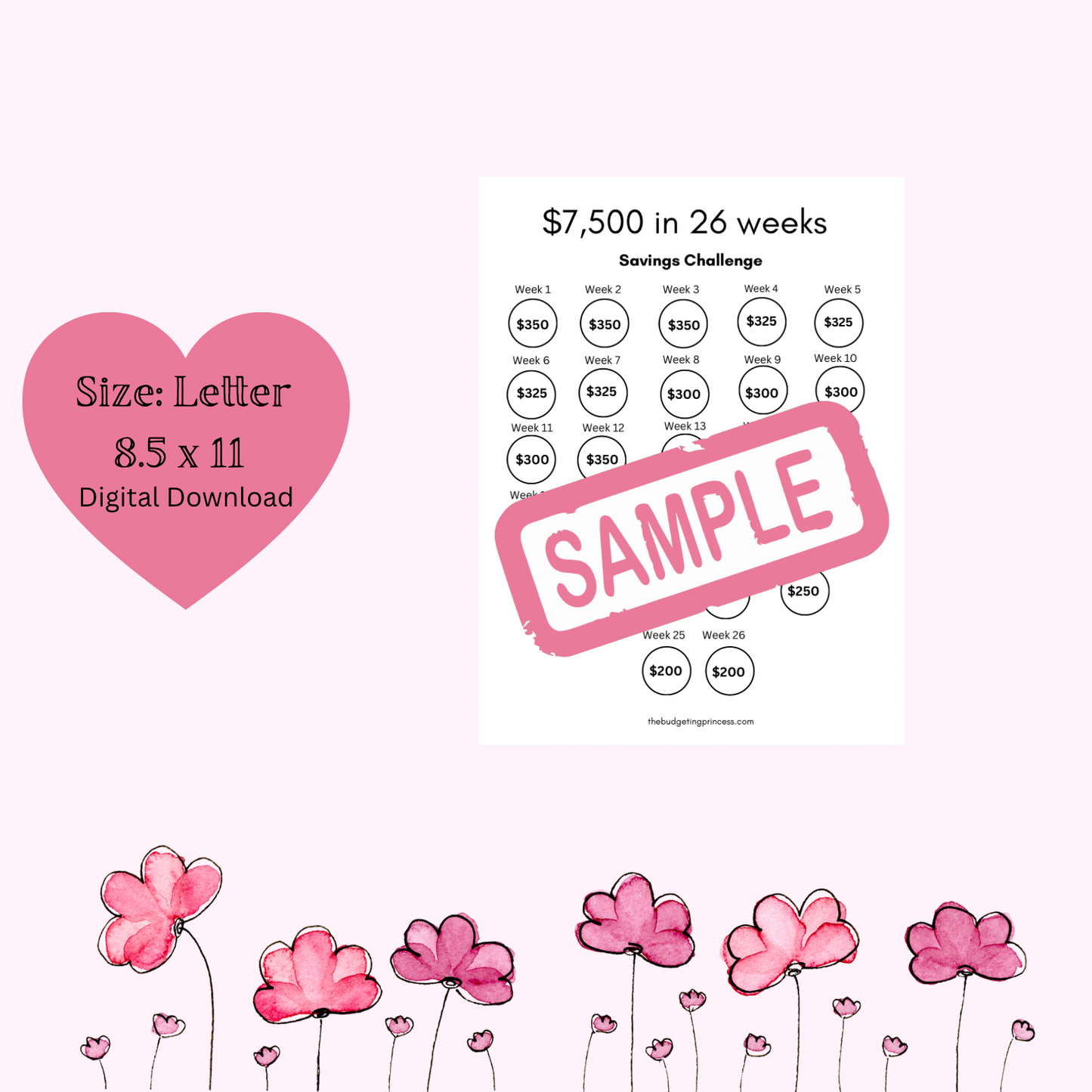 $7,500 in 26 Weeks Savings Challenge | printable pdf