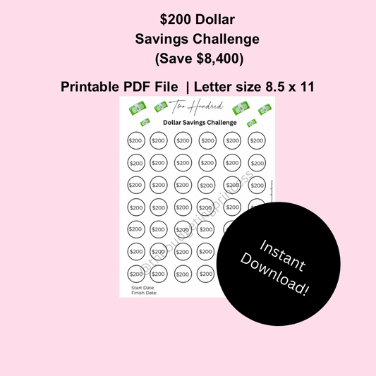 $200 Savings Challenge - Save $8,400 | Printable Savings Tracker(digital download)