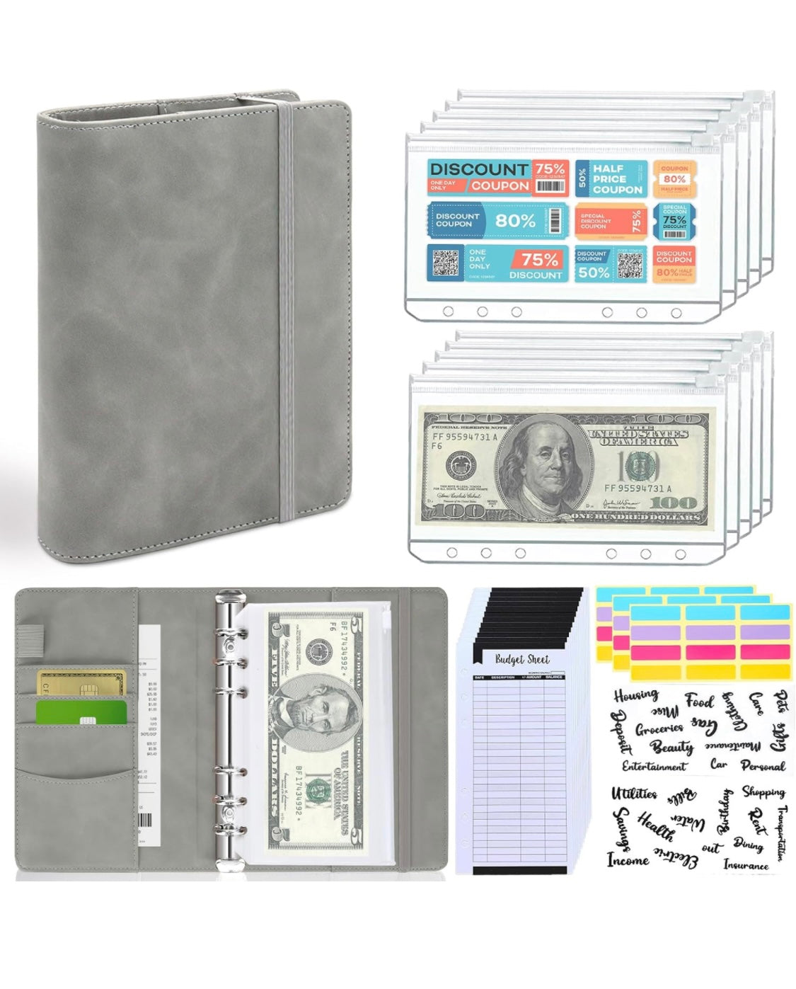 Leather budget binder starter set | A6 size