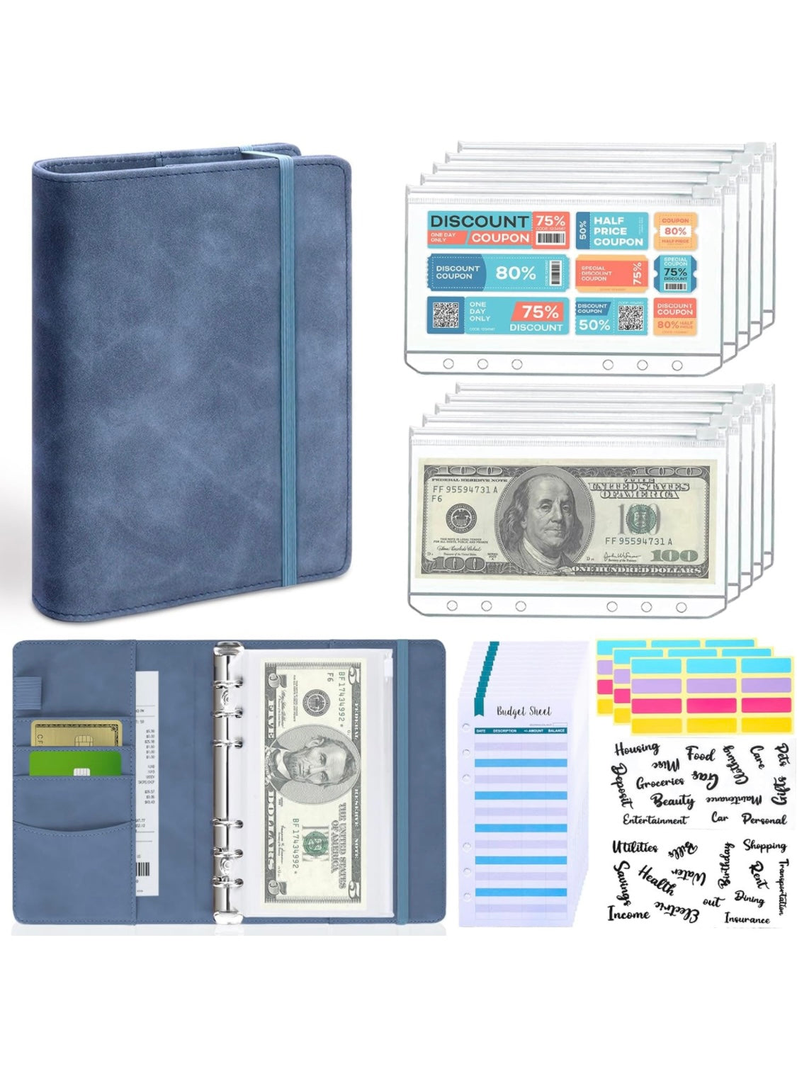 Leather budget binder starter set | A6 size