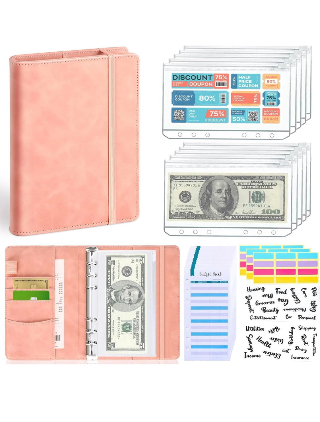 Leather budget binder starter set | A6 size