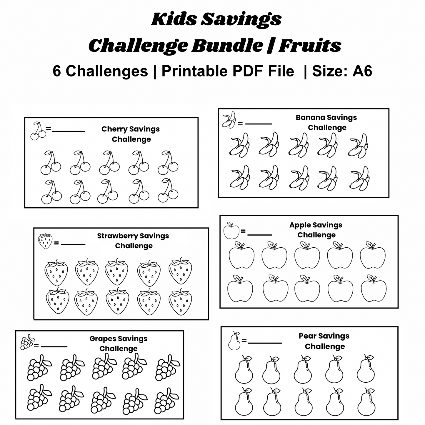 Kids Savings Challenge Bundle | Fruits | Printable | A6 size