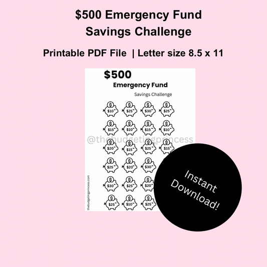 $500 Emergency Fund Savings Challenge template | Digital Download