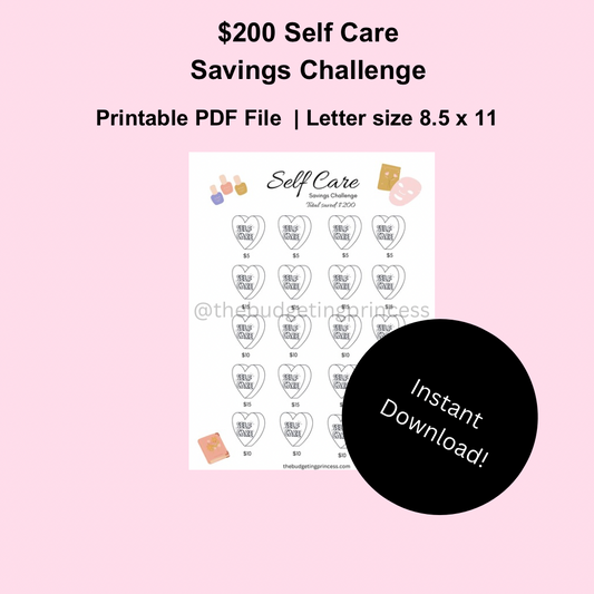 $200 Self Care Savings Challenge template | Digital Download
