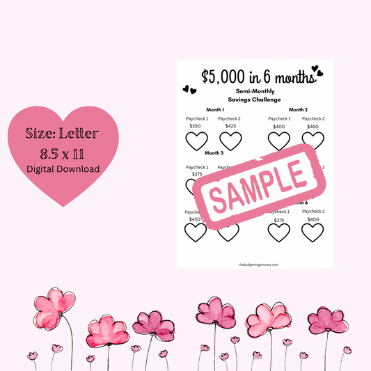 Save $5,000 in 6 months semi-monthly (digital download)