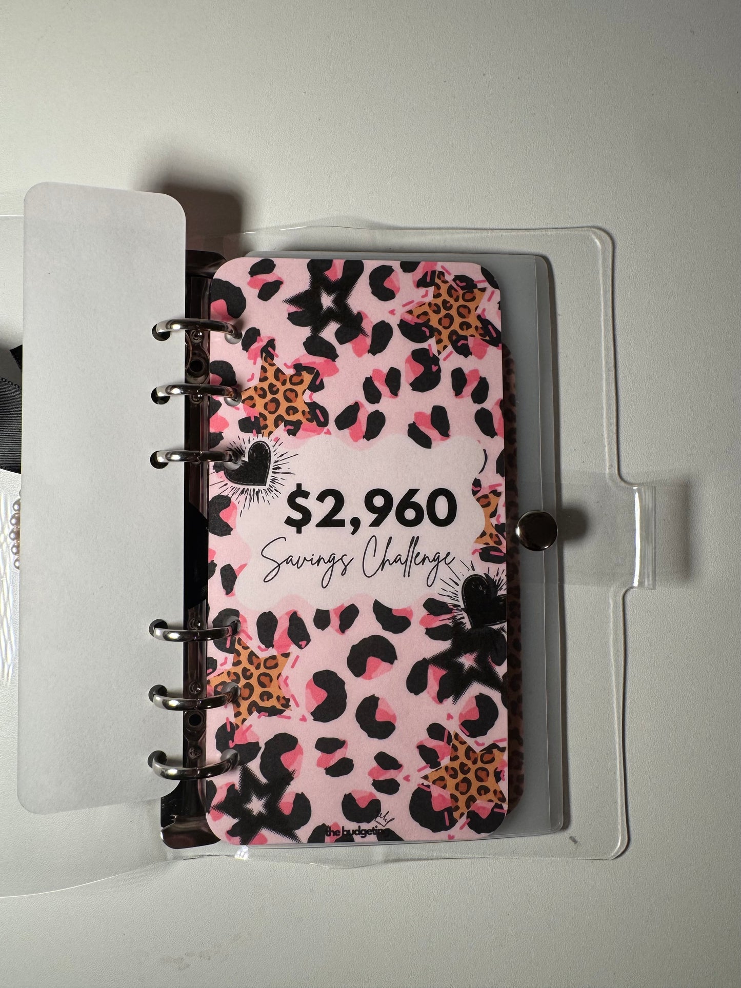 Clear A6 Pink leopard Savings Challenge Binder | Save $2,960