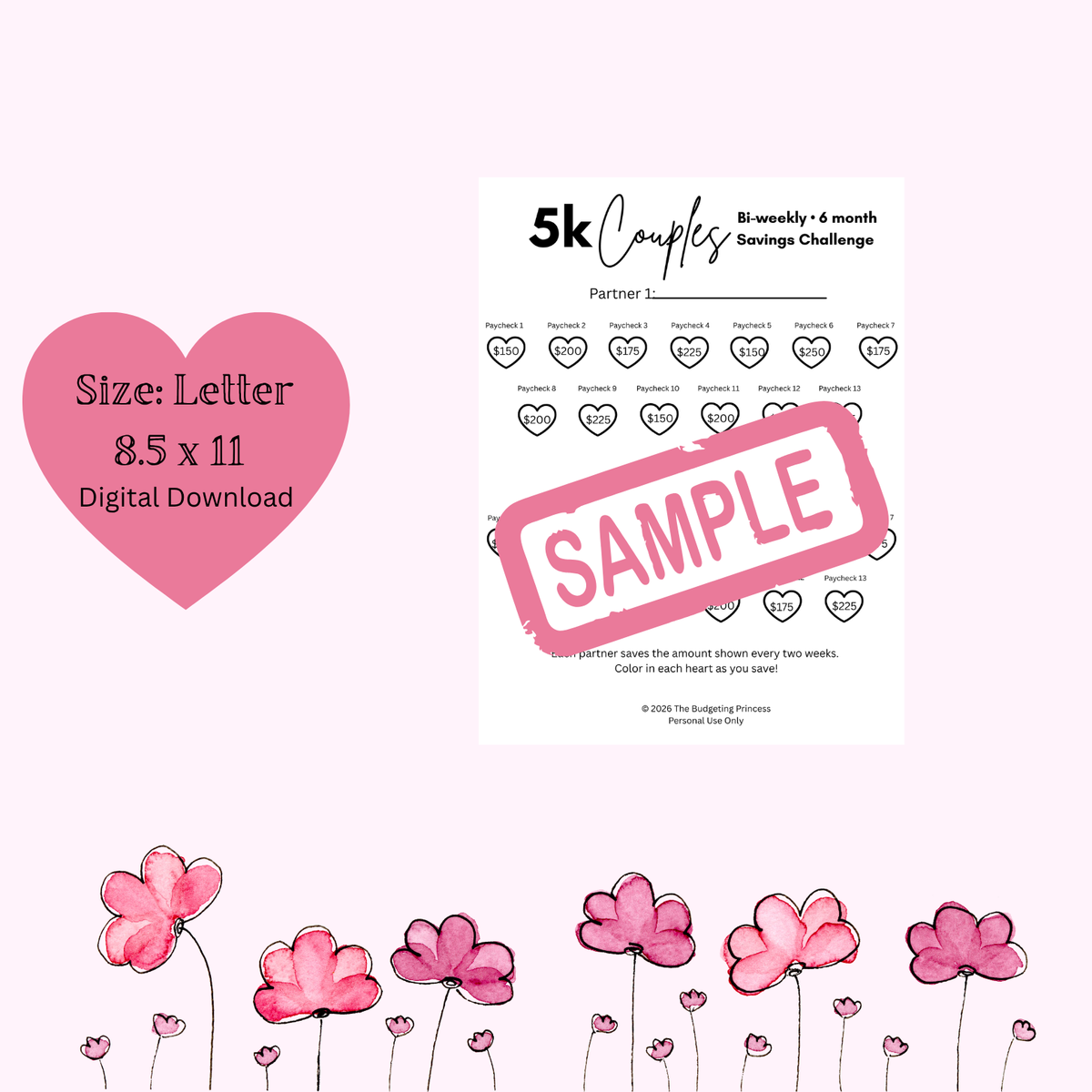$5,000 Couples Savings Challenge | Biweekly | 6 Months | Printable PDF