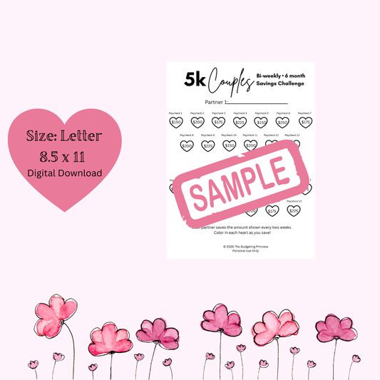 $5,000 Couples Savings Challenge | Biweekly | 6 Months | Printable PDF