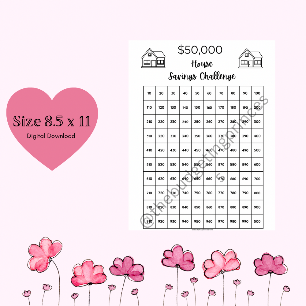 $50,000 House Savings Challenge | Savings Challenge Template (digital download)