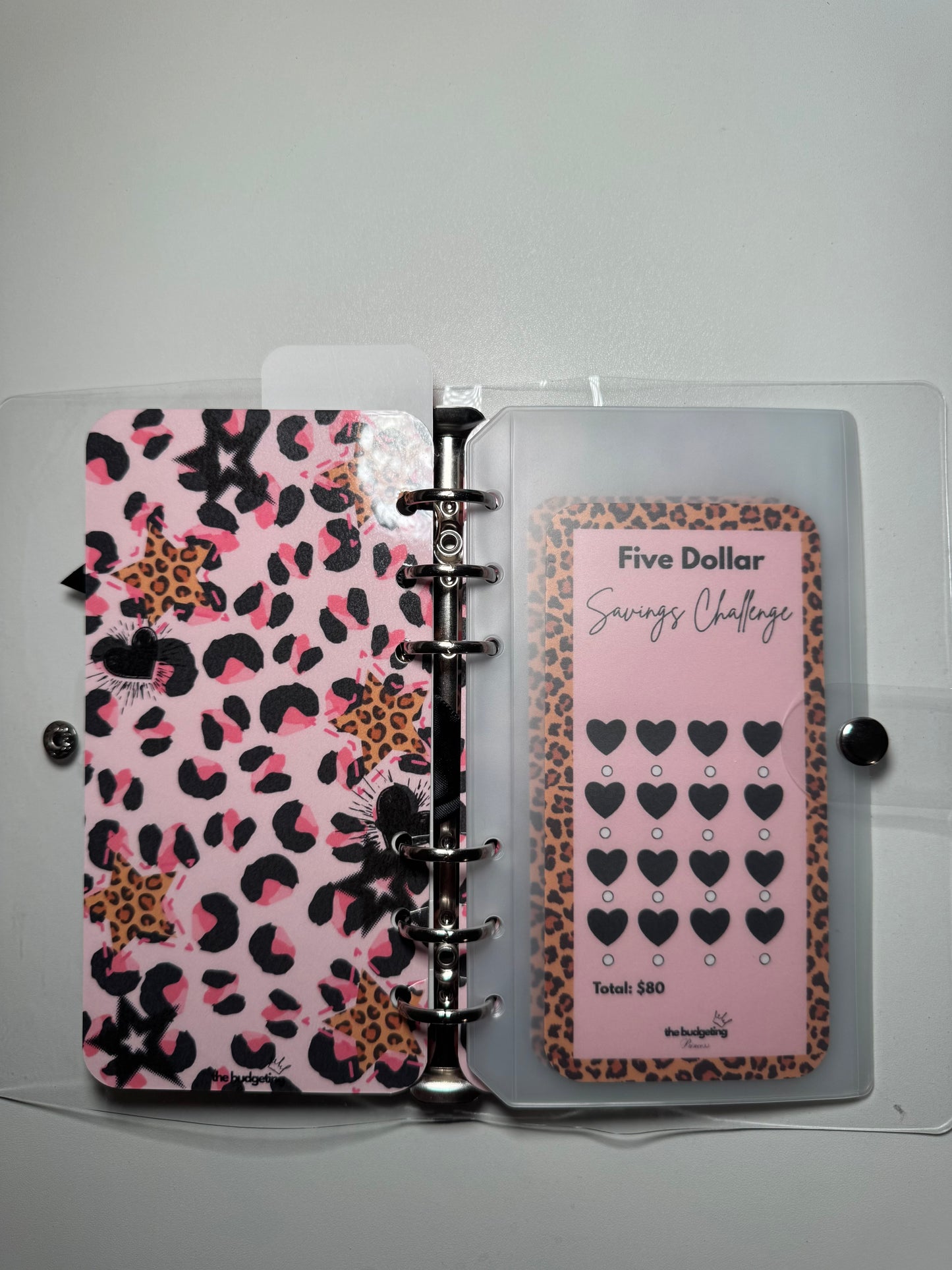 Clear A6 Pink leopard Savings Challenge Binder | Save $2,960