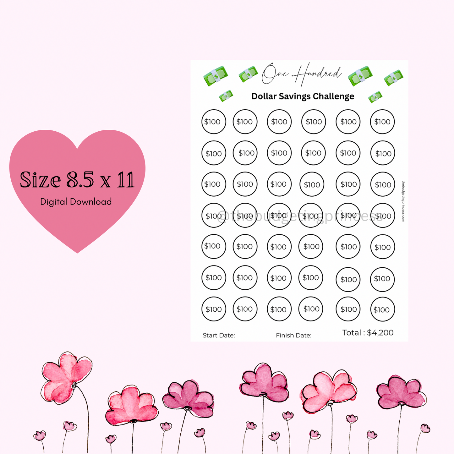 $100 Savings Challenge - Save $4,200 | Printable Savings Tracker (digital download)