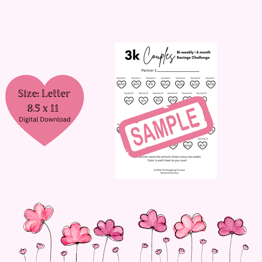 $3,000 Couples Savings Challenge | Biweekly | 6 Months | Printable PDF