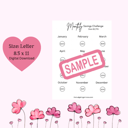 Monthly Savings Challenge | Save $2,775 (digital download)