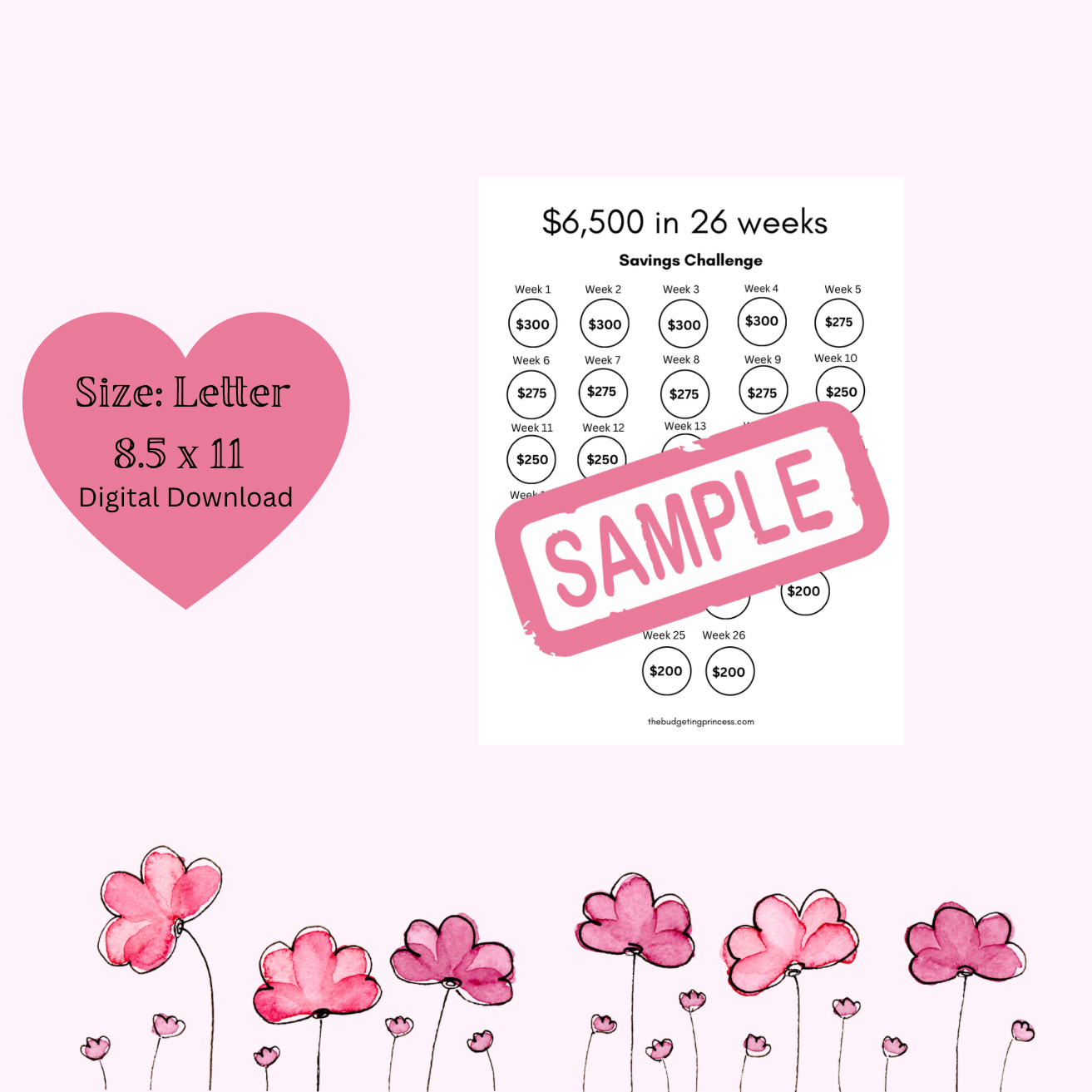 $6,500 in 26 Weeks Savings Challenge | printable pdf