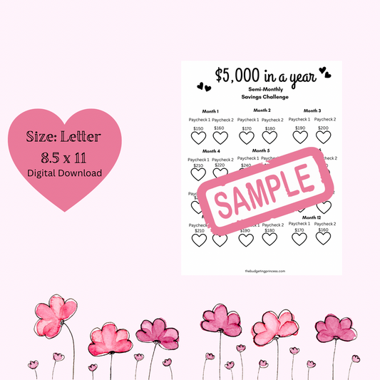Save $5,000 in a year semi-monthly (digital download)