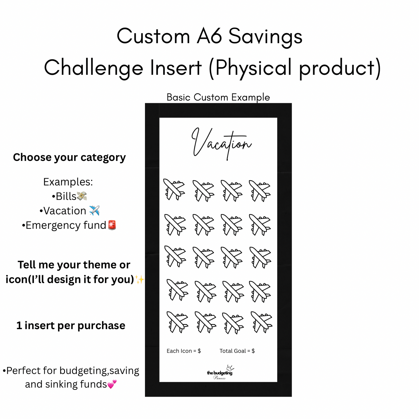 Custom Savings Challenge (A6 Binder Inserts—Physical)