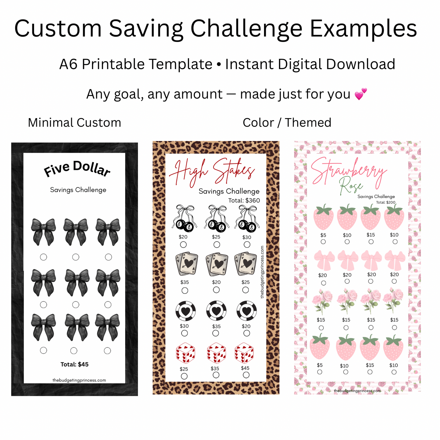 Custom Savings Challenge Template 💕 | Personalized Budget Printable | Digital Download | A6, A5, Letter
