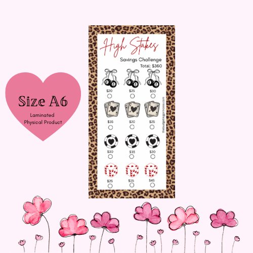 High Stakes A6 Laminated Savings Challenge Tracker Insert- Save $360
