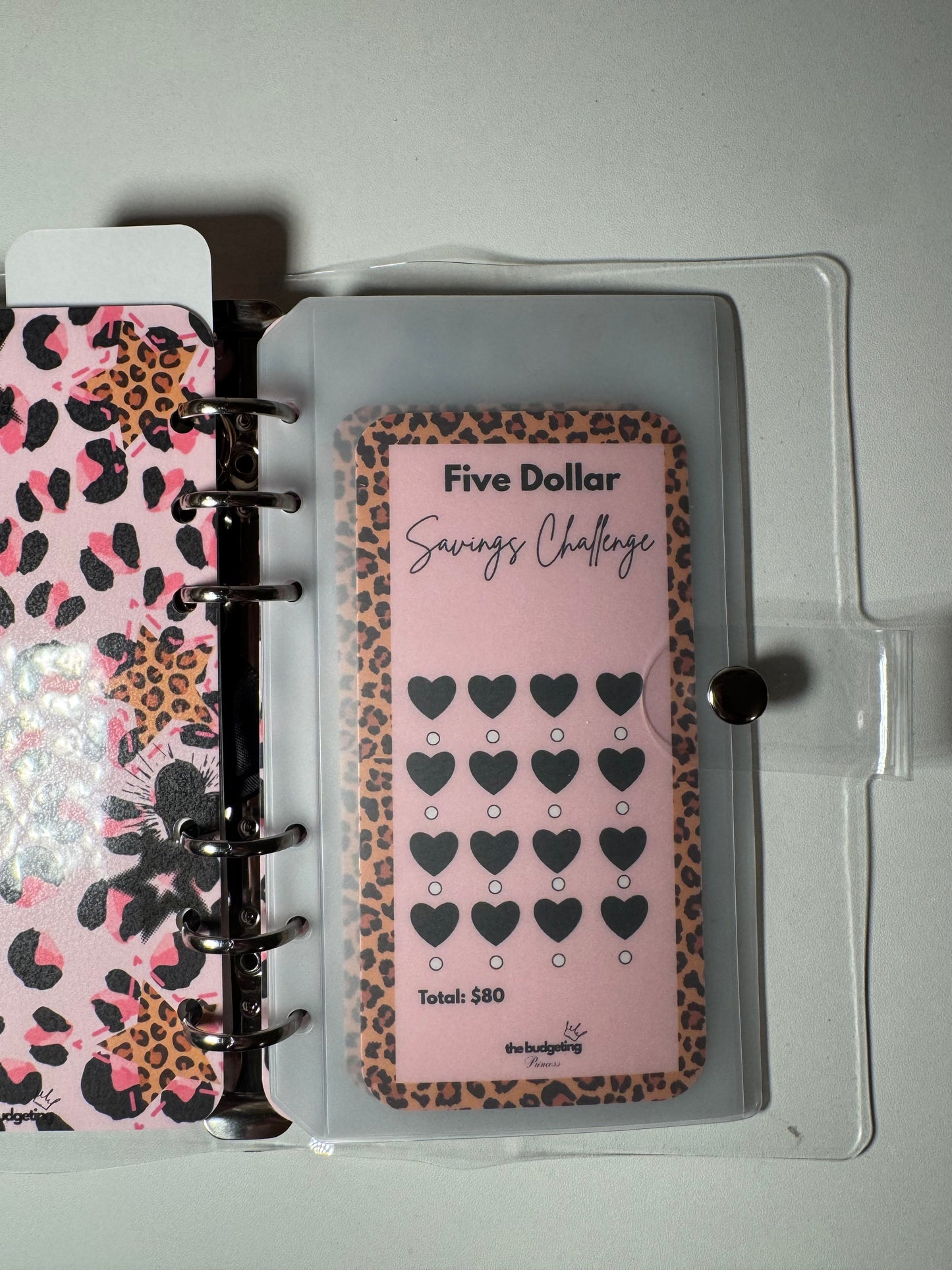 Clear A6 Pink leopard Savings Challenge Binder | Save $2,960