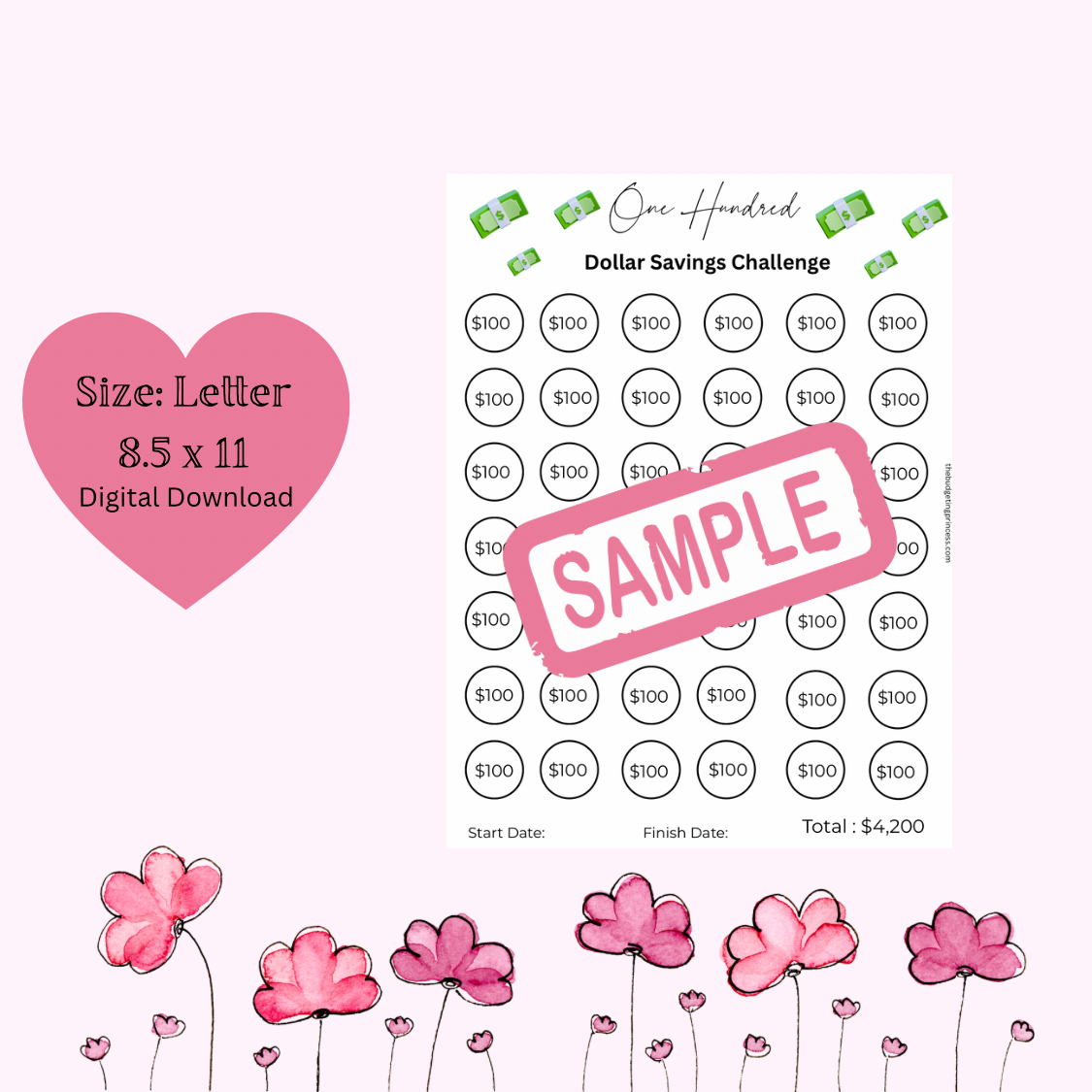 $100 Savings Challenge - Save $4,200 | Printable Savings Tracker (digital download)