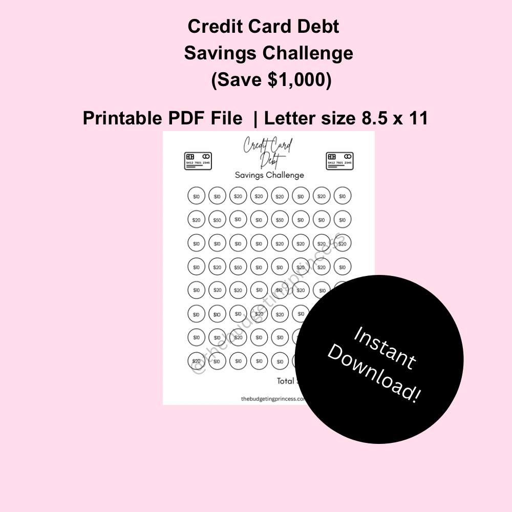 Credit Card Debt Payoff Savings Challenge - Save $1,000