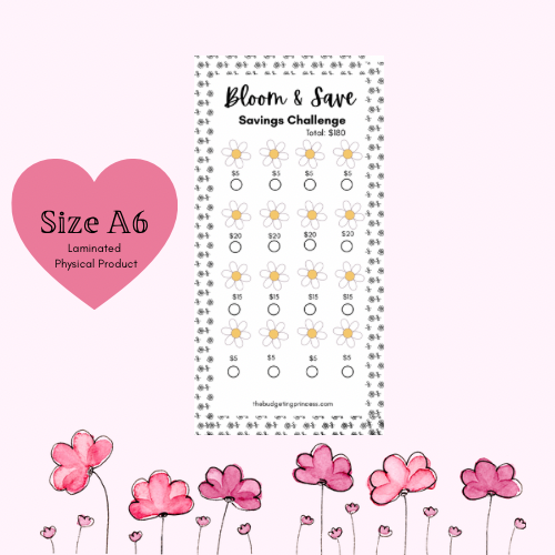 Bloom & Save A6 Savings Challenge Insert- Save $180