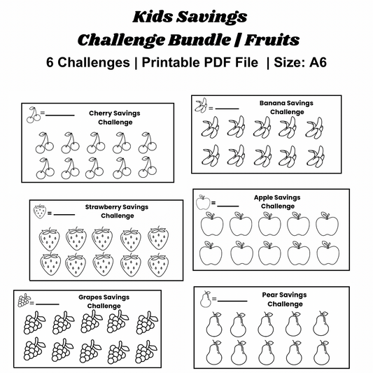 Kids Savings Challenge Bundle  | Fruits | Printable | A6 size