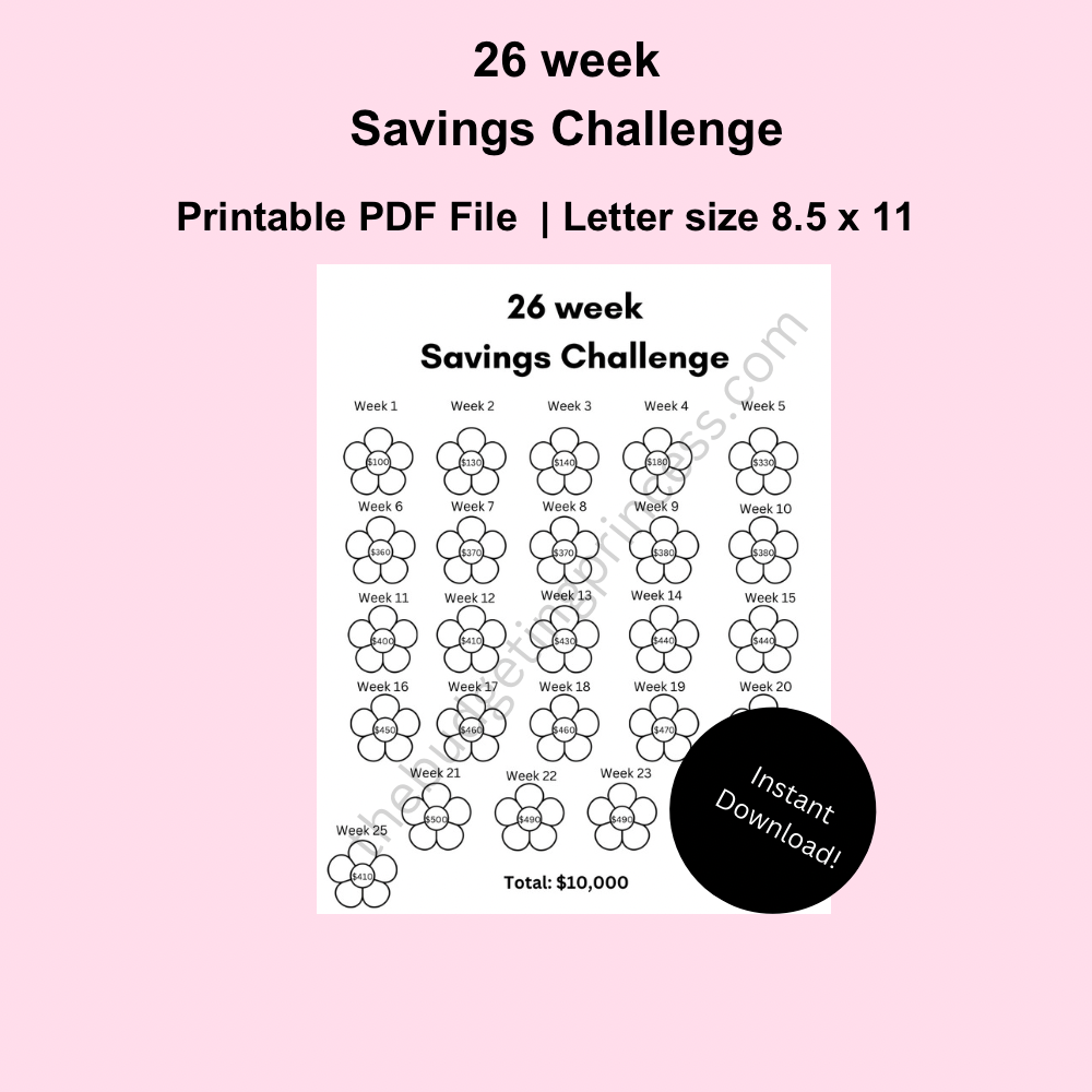 26 week Savings Challenge(save $10,000)