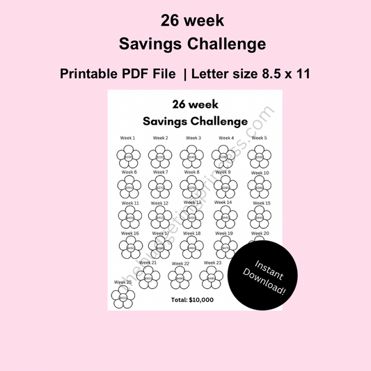 26 week Savings Challenge(save $10,000)