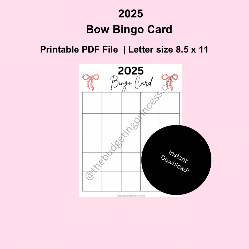 Printable Bow 2025 Bingo Card Template | New Year’s resolution Tracker | 2025 Vision Board