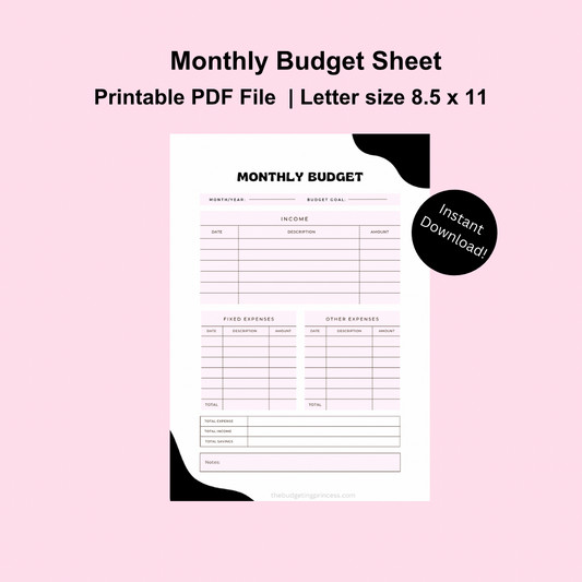 Monthly Budget Sheet